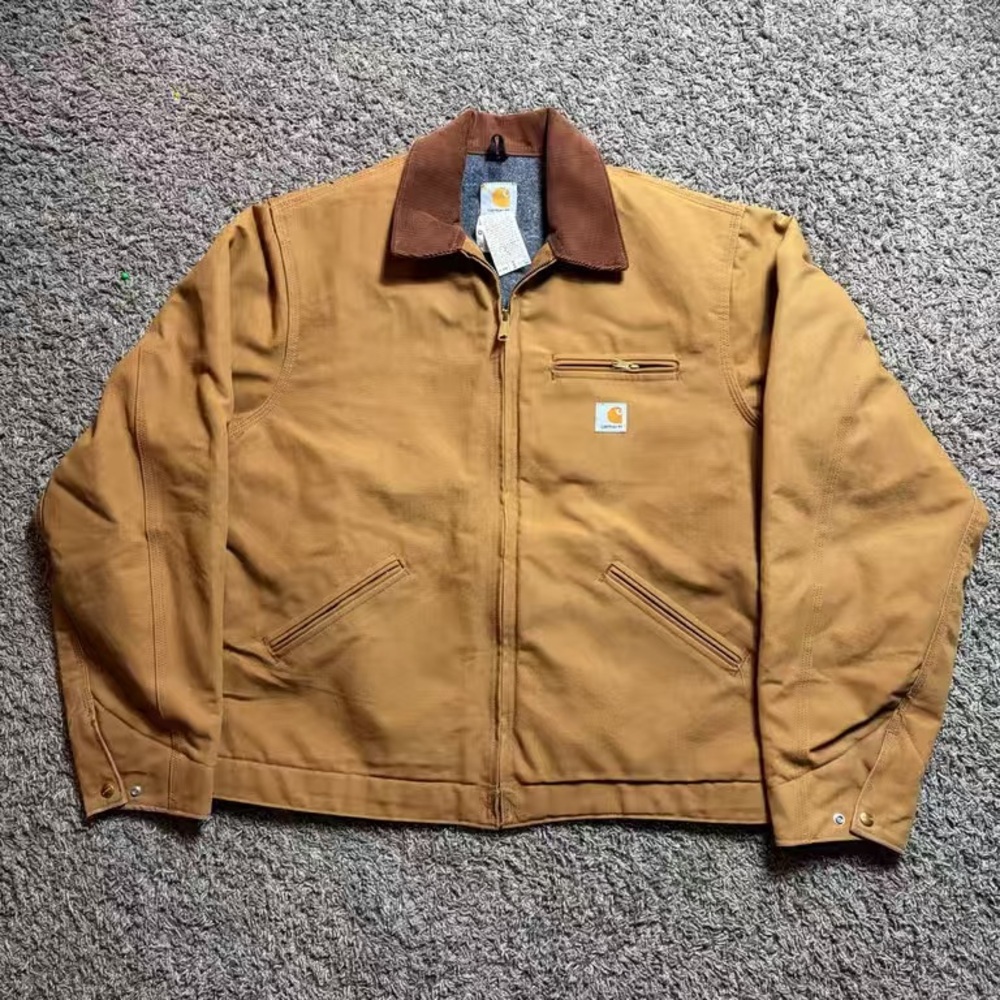 Carhartt Men's Tan Field Jacket with Brown Collar